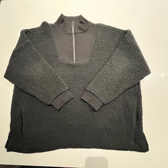 AERIE SHERPA WOMEN 2XL 1/4 ZIP FLEECE PULLOVER MOCK NECK BLACK SWEATER - Picture 2 of 12
